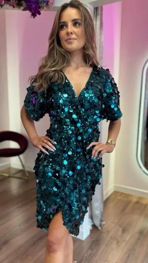 Abbie Green Sequin Wrap Detailing Midi Dress