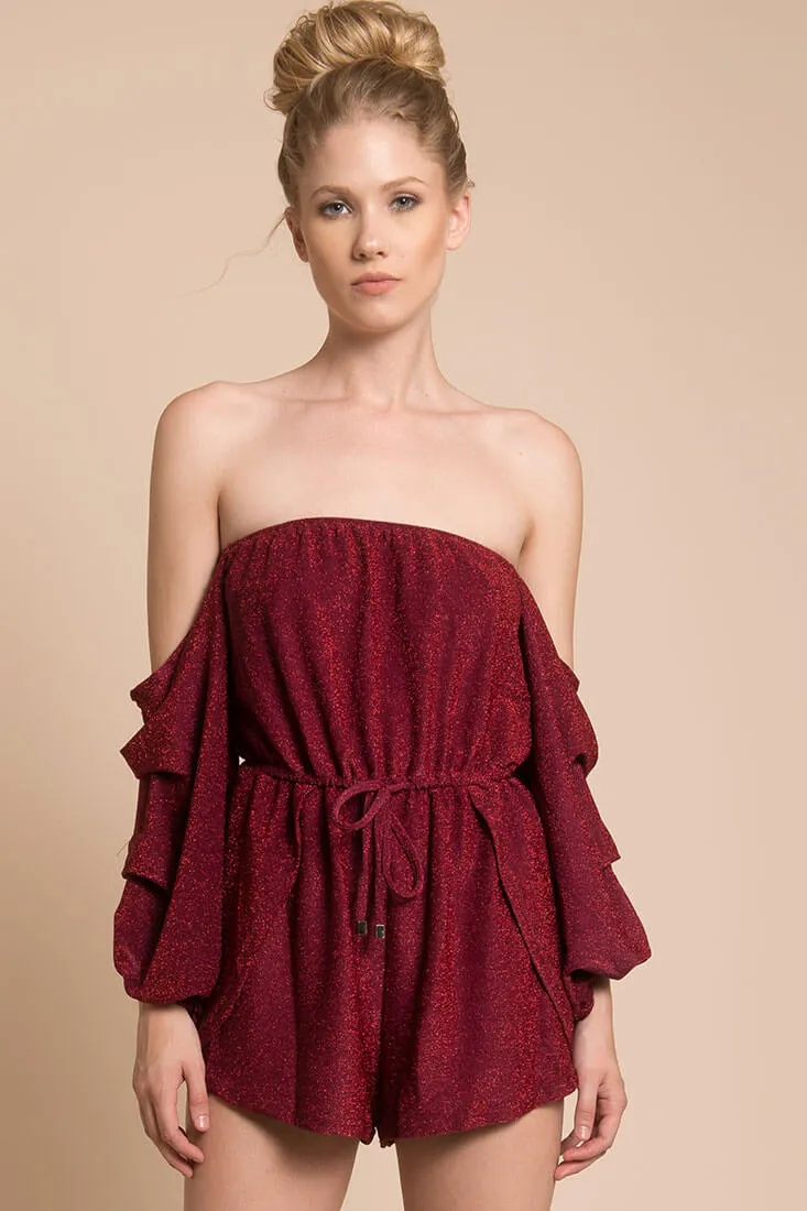 Addison Off The Shoulder Romper Wine