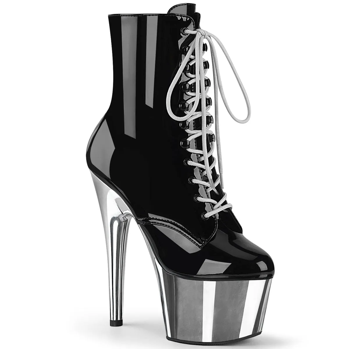 Adore-1020 Black Patent/ Silver Chrome, 7" Heels (Speed Heels)