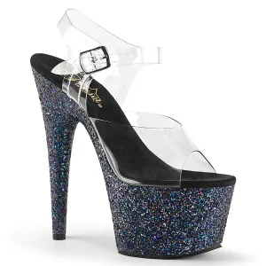 ADORE-708LG Black Glitter Platform 7 Inch Stripper Heels