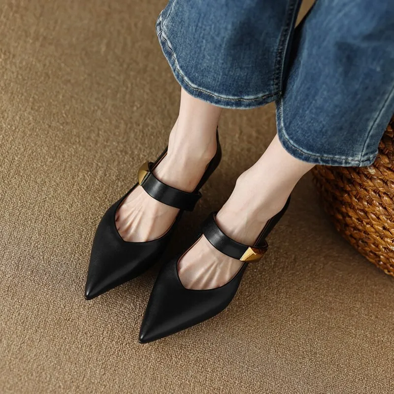 Amozae NEW Spring Shoes for Women Pointed Toe Thin Heel Women Pumps Split Leather High Heels Women Stiletto Heels Rivet Handmade Shoes