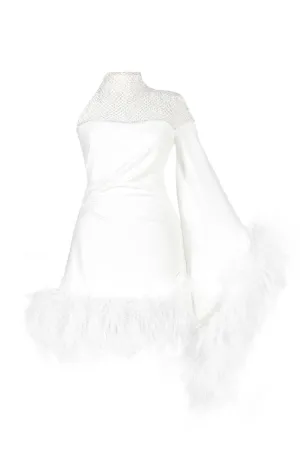 AURORA ASYMMETRIC DRAPED FEATHER DRESS