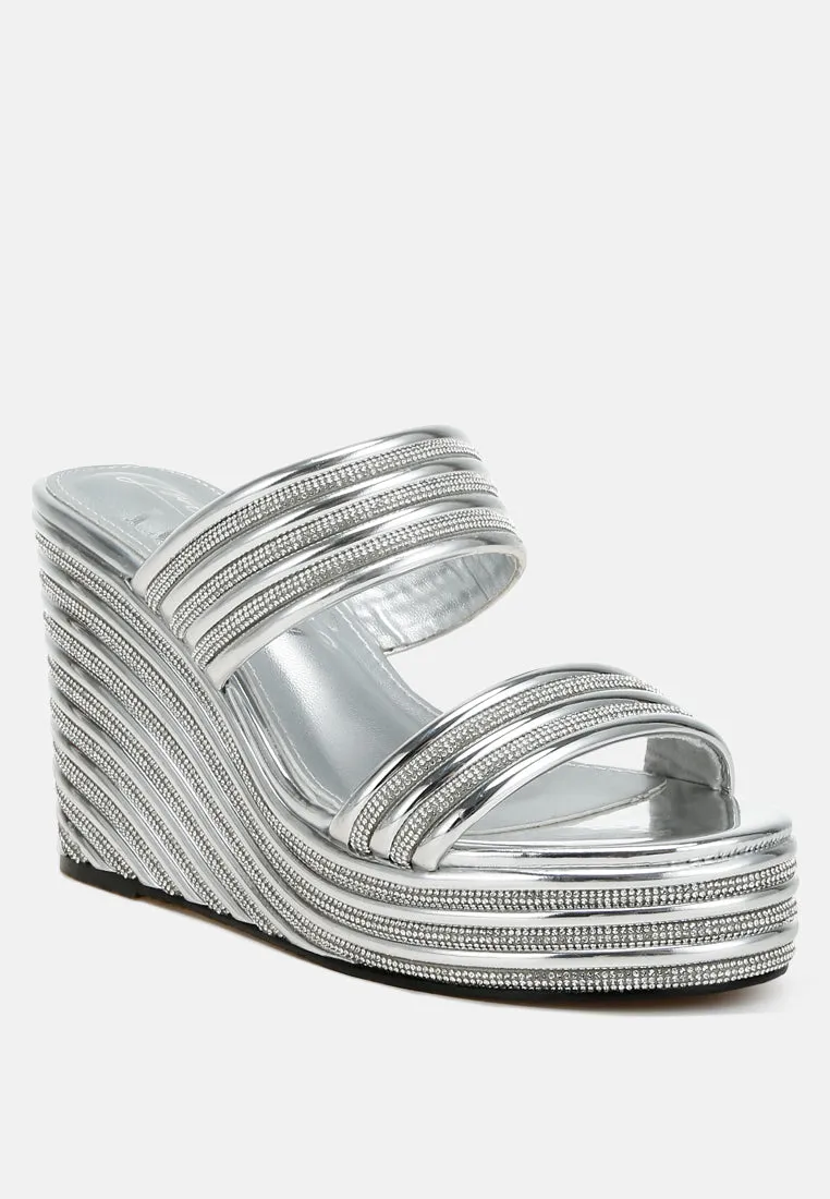 Benched Metallic Faux Leather Wedge Sandals