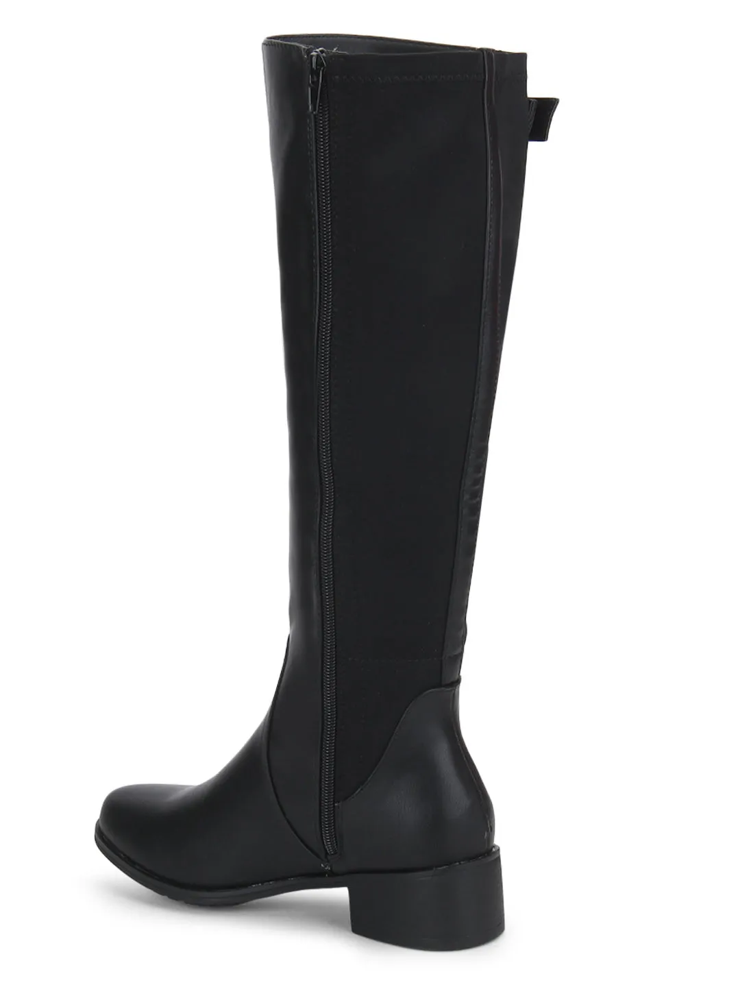 Black PU Buckle Thigh High Long Boots