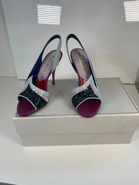 Brand New Emilio Pucci Glitter Slingbacks 38