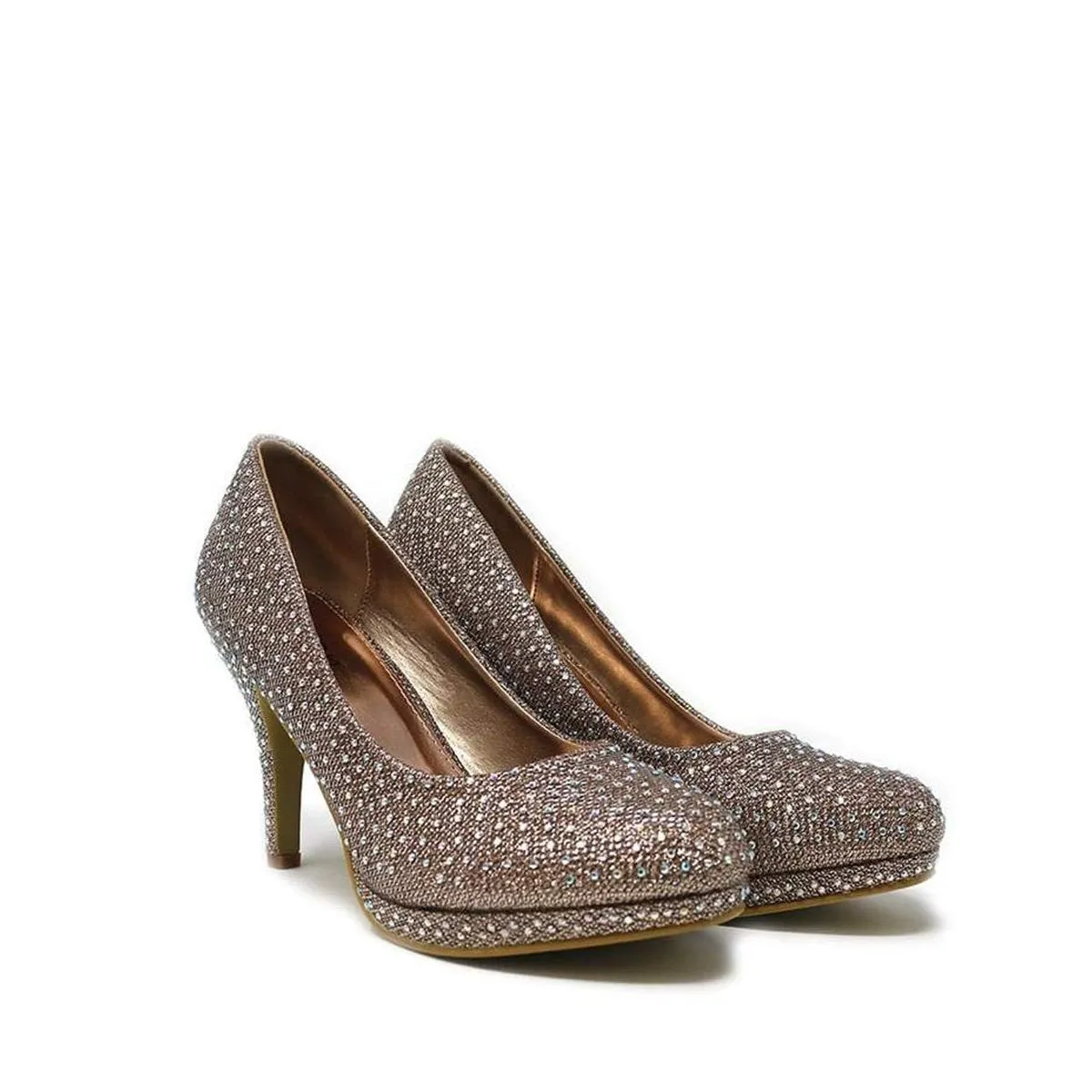 Carnation Round Toe Medium Platform Heel Diamante Court Shoe