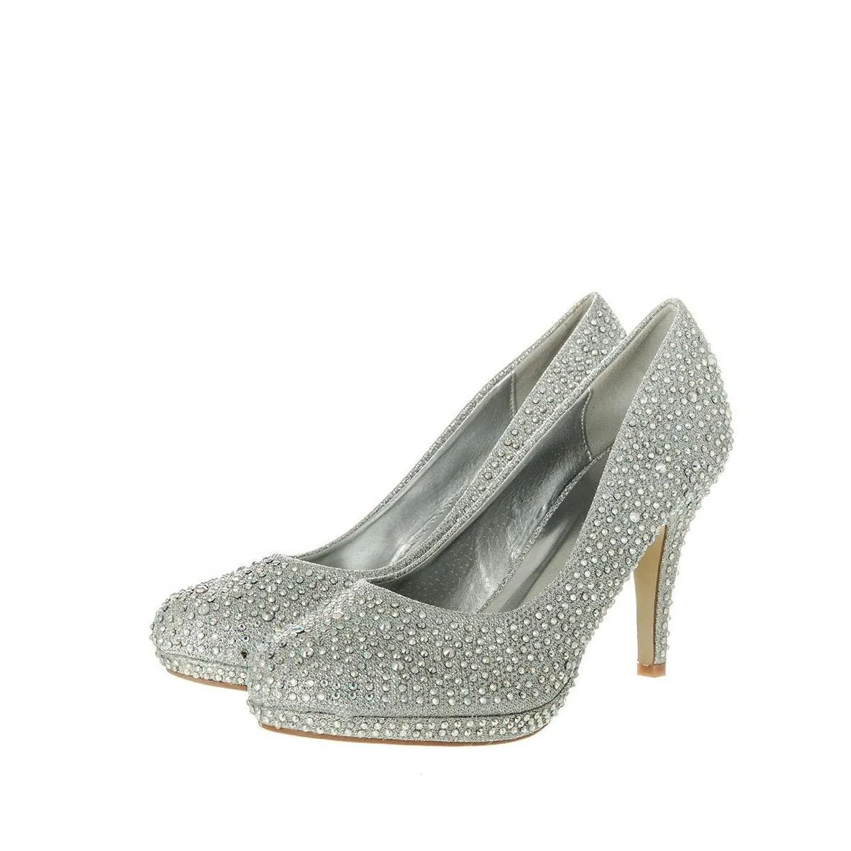 Carnation Round Toe Medium Platform Heel Diamante Court Shoe