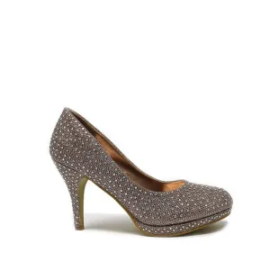 Carnation Round Toe Medium Platform Heel Diamante Court Shoe