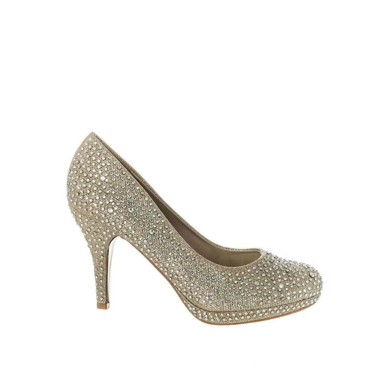 Carnation Round Toe Medium Platform Heel Diamante Court Shoe