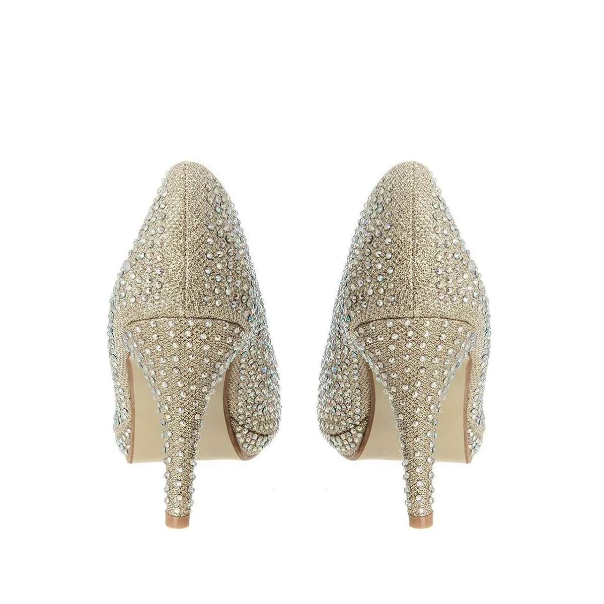 Carnation Round Toe Medium Platform Heel Diamante Court Shoe