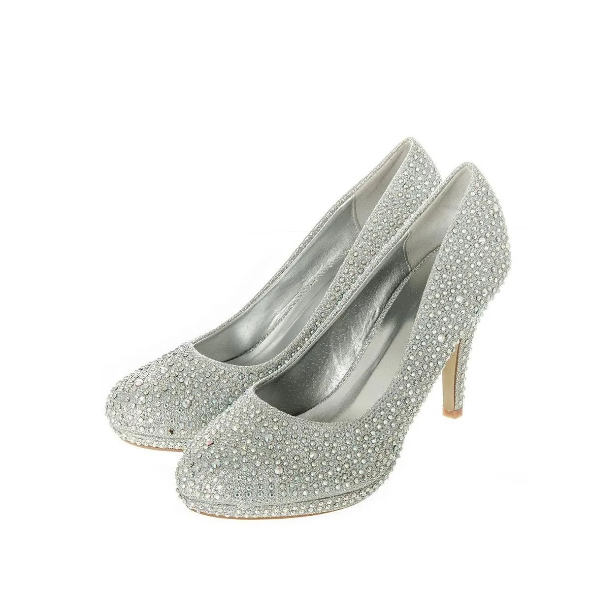 Carnation Round Toe Medium Platform Heel Diamante Court Shoe