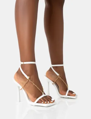 Catwalk White Pu Chain Strappy Square Toe Stiletto Heels