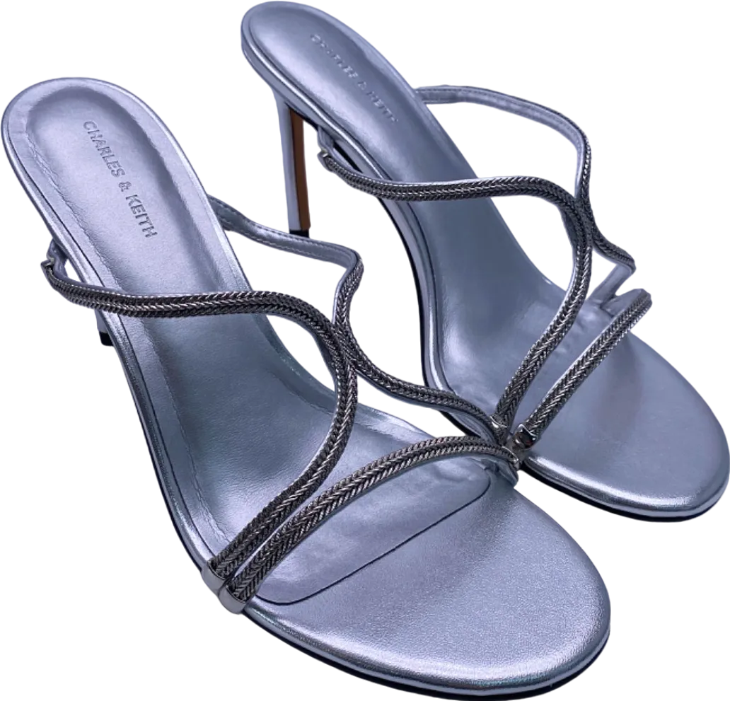 Charles & Keith Silver Strappy Heeled Sandals EU 41 UK 8