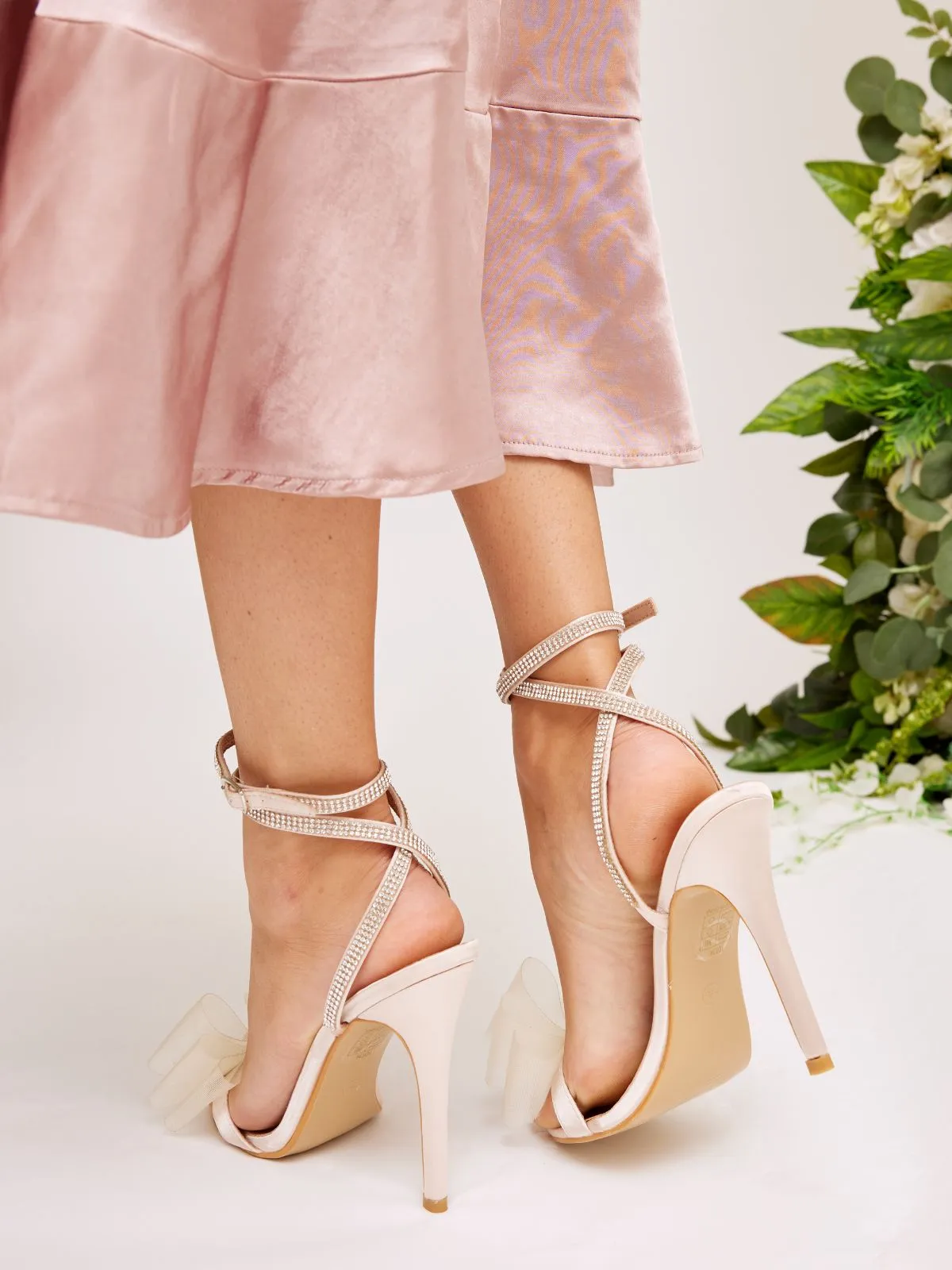 Cheryl Organza Bow Detail Heels in Nude