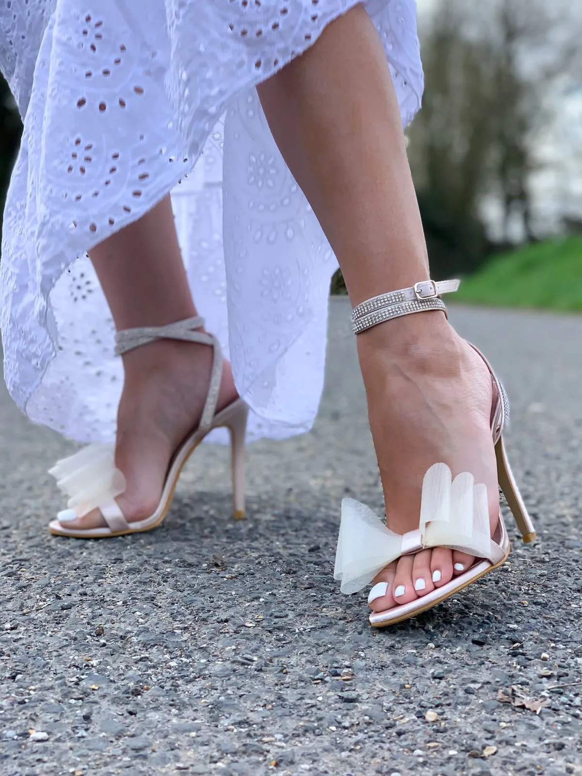 Cheryl Organza Bow Detail Heels in Nude