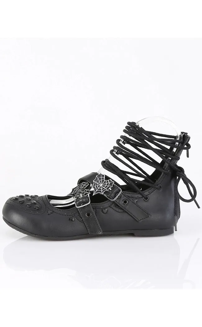 DAISY-11 Black Vegan Leather Strappy Flats