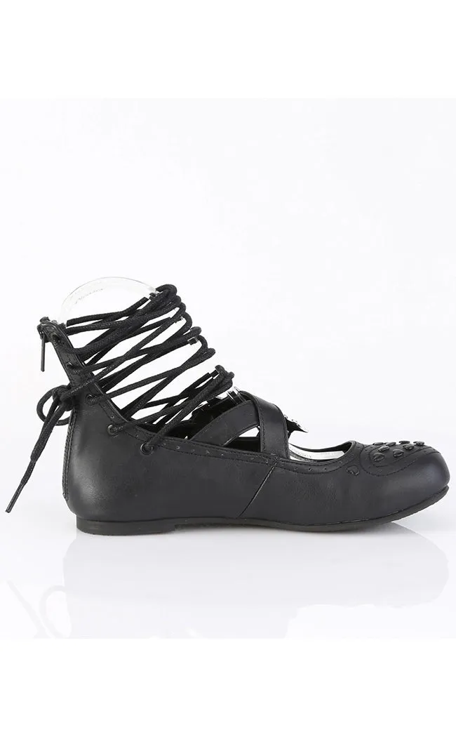 DAISY-11 Black Vegan Leather Strappy Flats