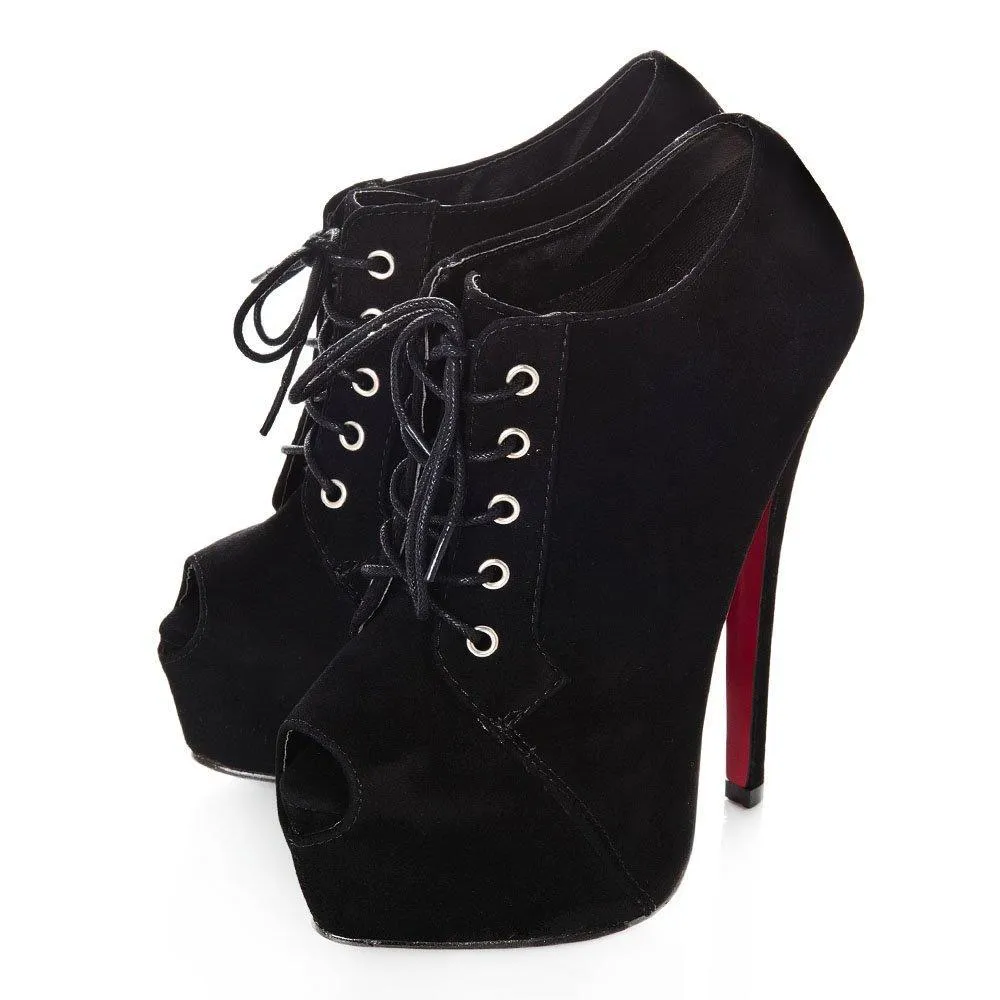 Darlene Peep Toe Concealed Platform Lace Up High Heel Ankle Shoe Boot