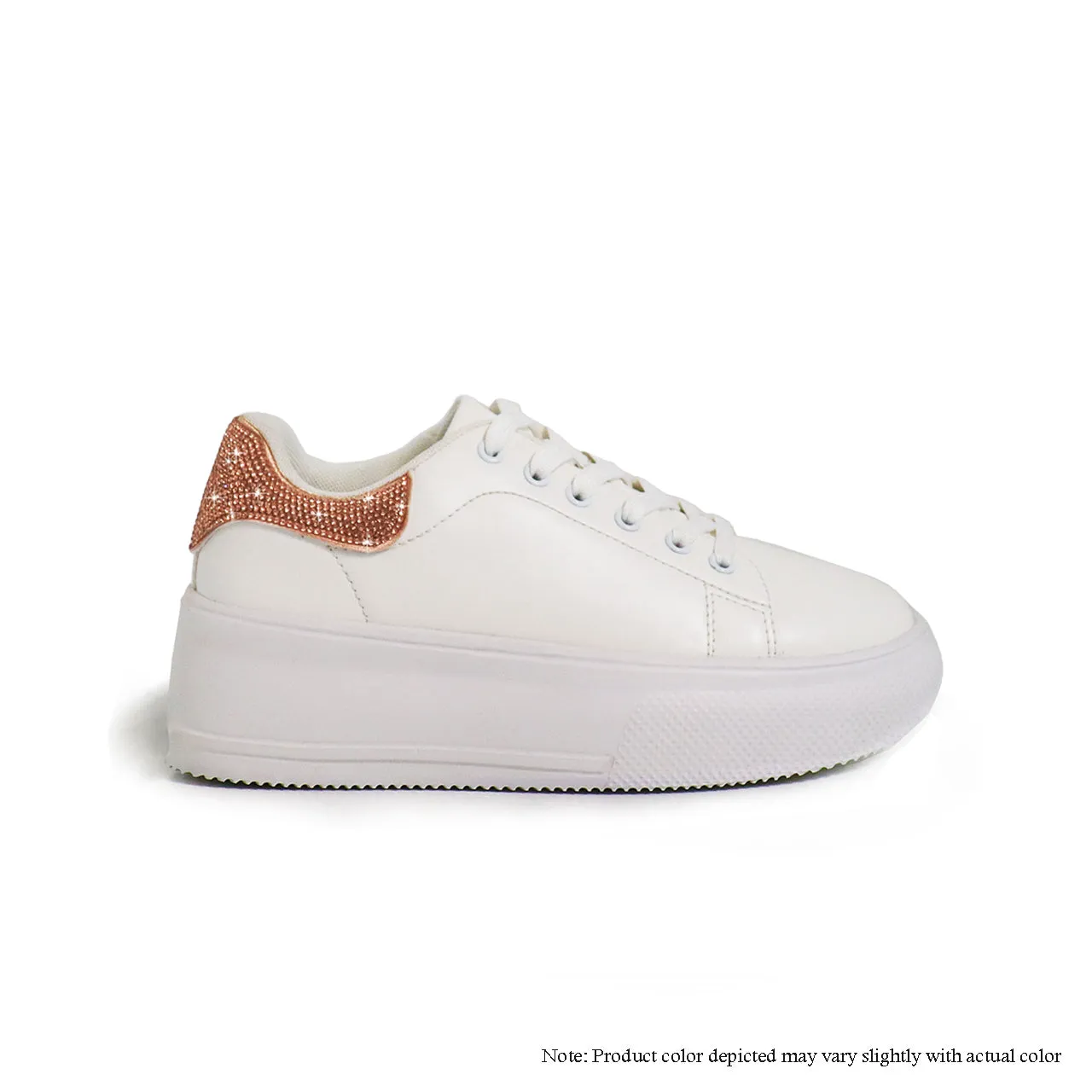 DIA-1A THICK BOTTOM SNEAKER W/ RHINSTONE - WHITE/CHAMPAGNE