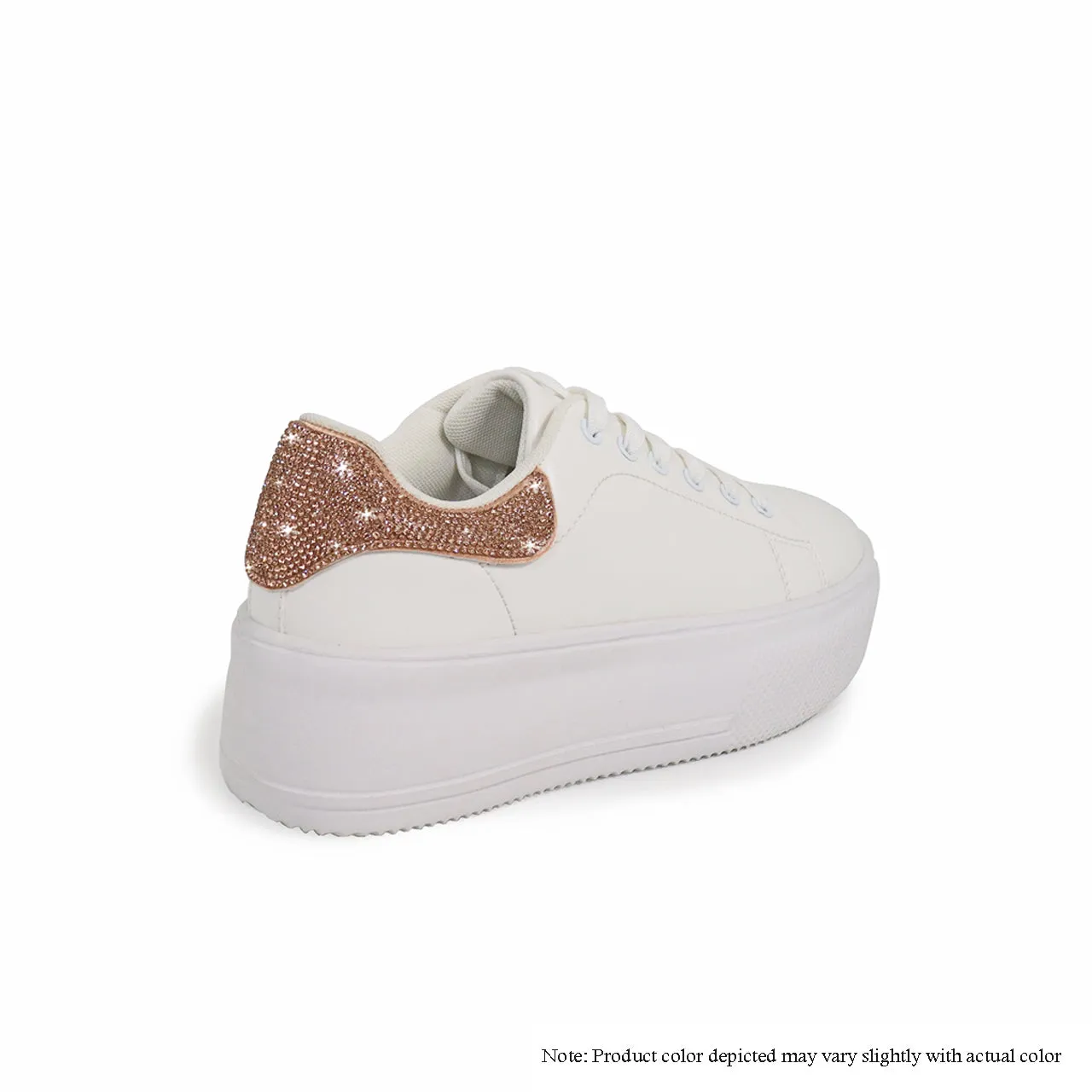 DIA-1A THICK BOTTOM SNEAKER W/ RHINSTONE - WHITE/CHAMPAGNE