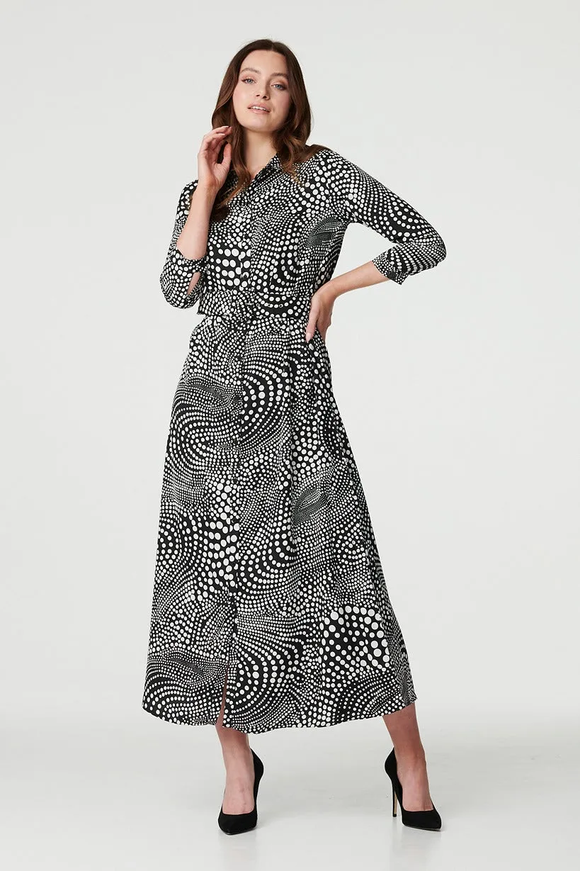 Dotty Print 3/4 Sleeve Shirt Dress