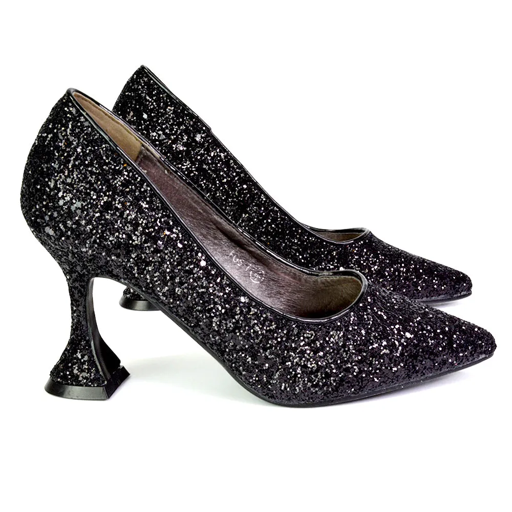 Dragonfruit Glitter Pumps Pointed Toe Sparkly Glitter Heel Court Shoes in Gold