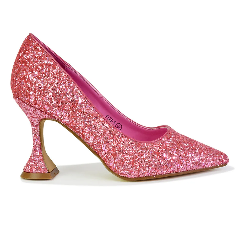 Dragonfruit Glitter Pumps Pointed Toe Sparkly Glitter Heel Court Shoes in Gold