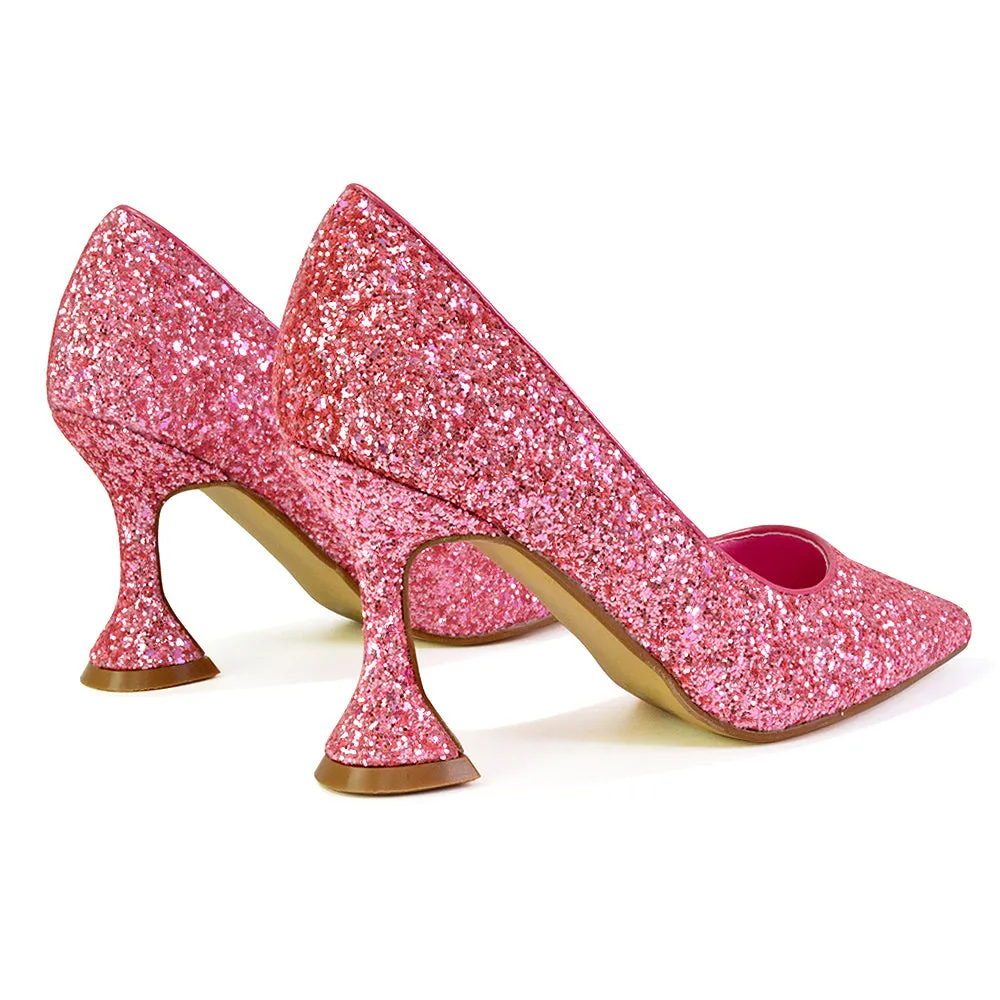 Dragonfruit Glitter Pumps Pointed Toe Sparkly Glitter Heel Court Shoes in Gold