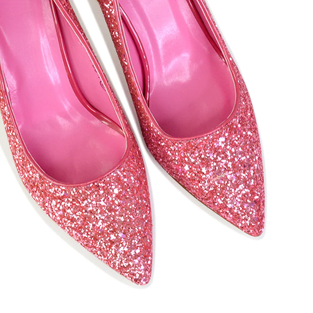 Dragonfruit Glitter Pumps Pointed Toe Sparkly Glitter Heel Court Shoes in Gold