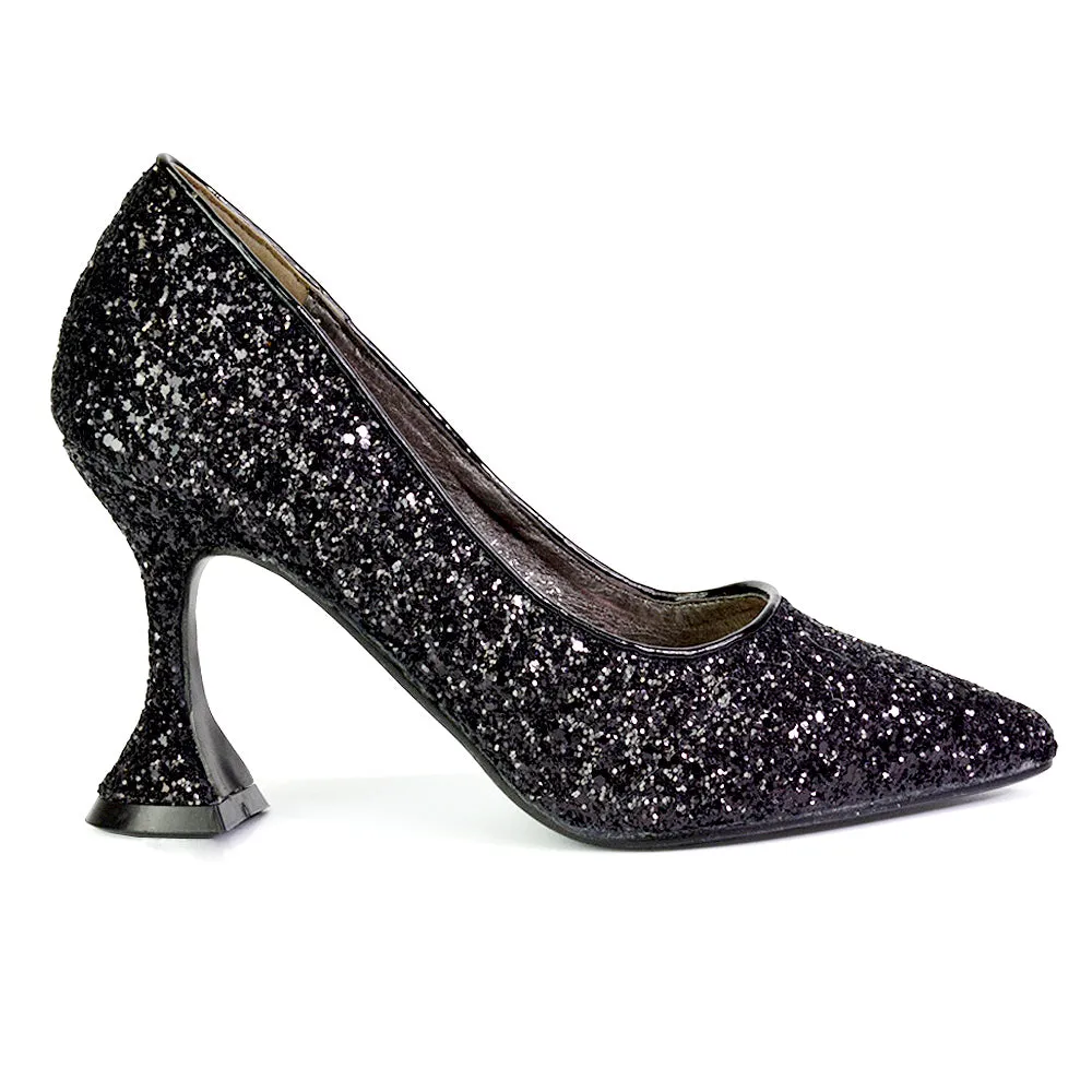 Dragonfruit Glitter Pumps Pointed Toe Sparkly Glitter Heel Court Shoes in Gold