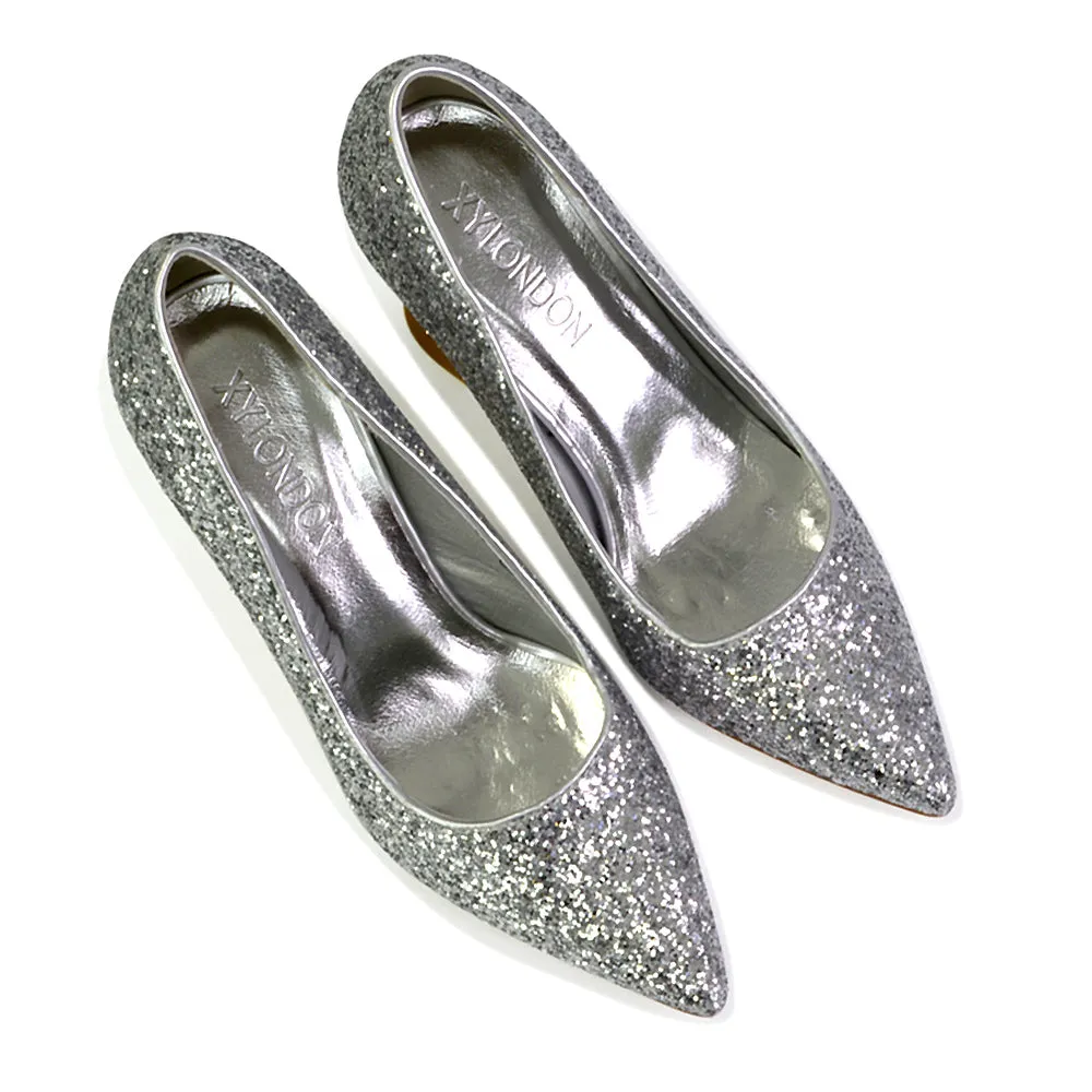 Dragonfruit Glitter Pumps Pointed Toe Sparkly Glitter Heel Court Shoes in Gold