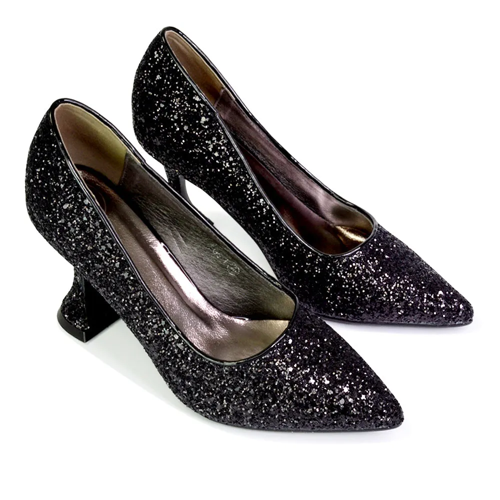 Dragonfruit Glitter Pumps Pointed Toe Sparkly Glitter Heel Court Shoes in Gold