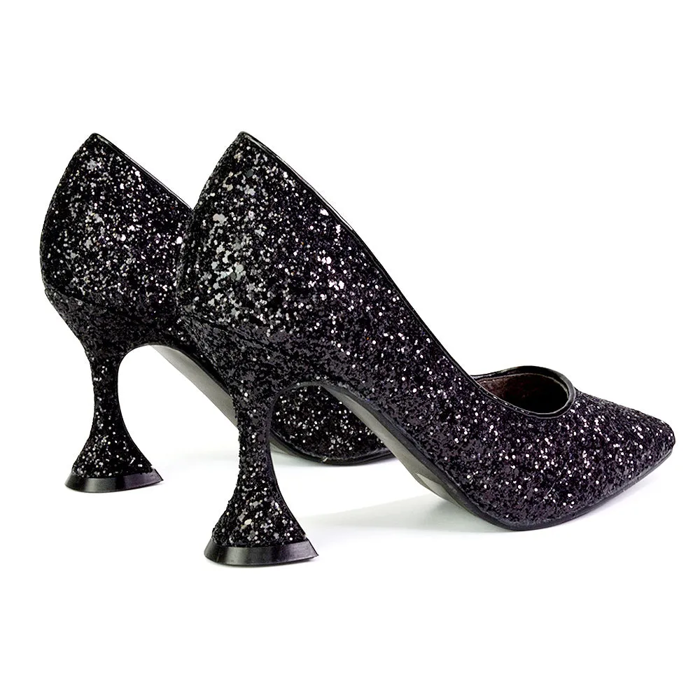 Dragonfruit Glitter Pumps Pointed Toe Sparkly Glitter Heel Court Shoes in Gold