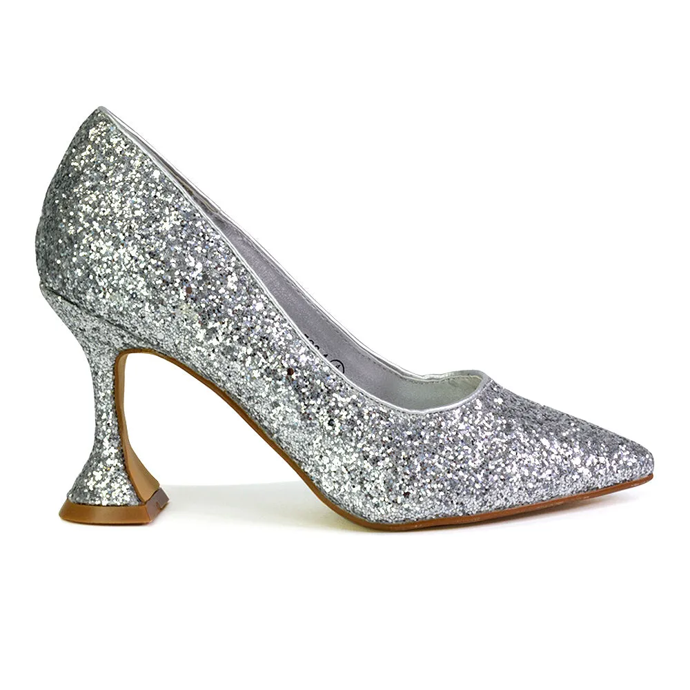 Dragonfruit Glitter Pumps Pointed Toe Sparkly Glitter Heel Court Shoes in Gold