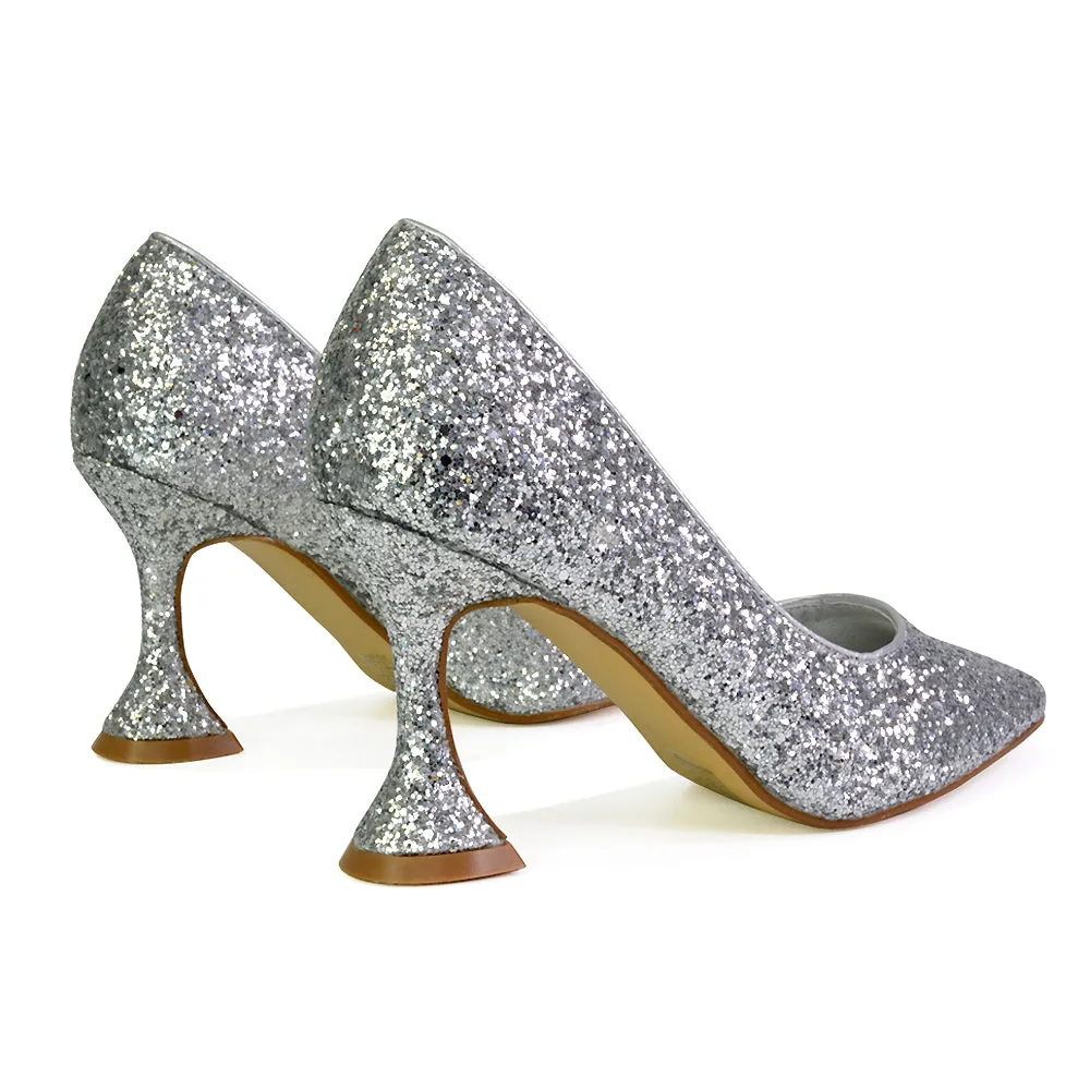 Dragonfruit Glitter Pumps Pointed Toe Sparkly Glitter Heel Court Shoes in Gold