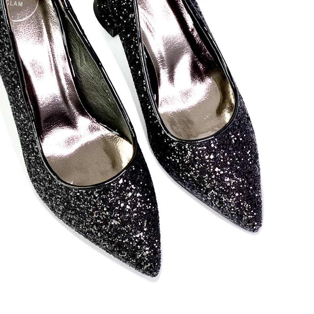 Dragonfruit Glitter Pumps Pointed Toe Sparkly Glitter Heel Court Shoes in Gold