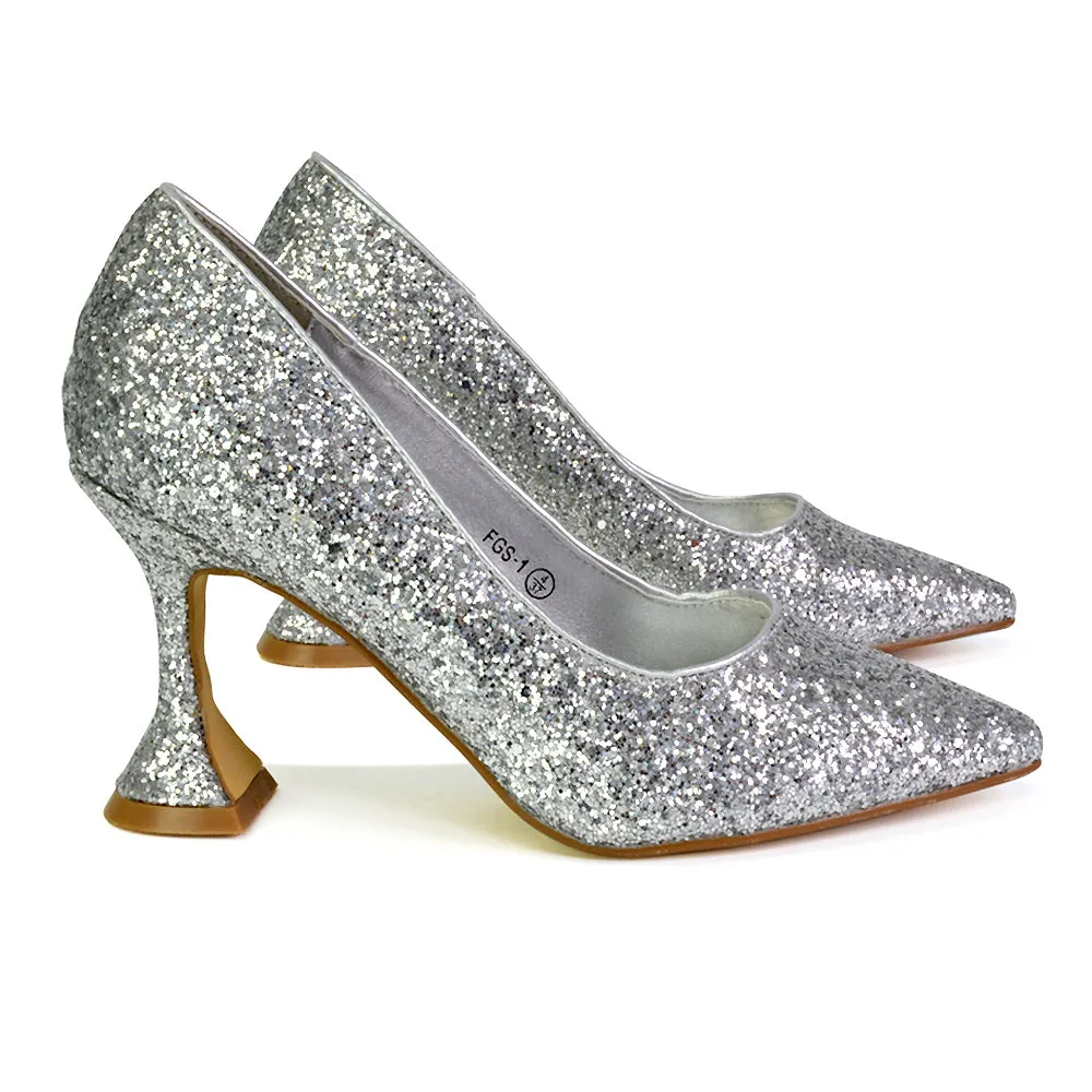 Dragonfruit Glitter Pumps Pointed Toe Sparkly Glitter Heel Court Shoes in Gold