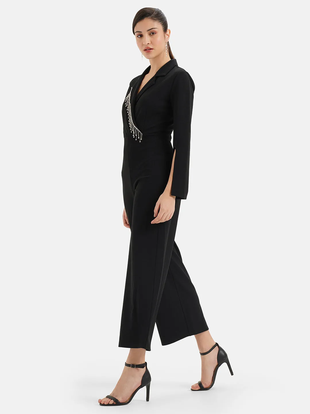 Embellished Lapel Collar Jumpsuit