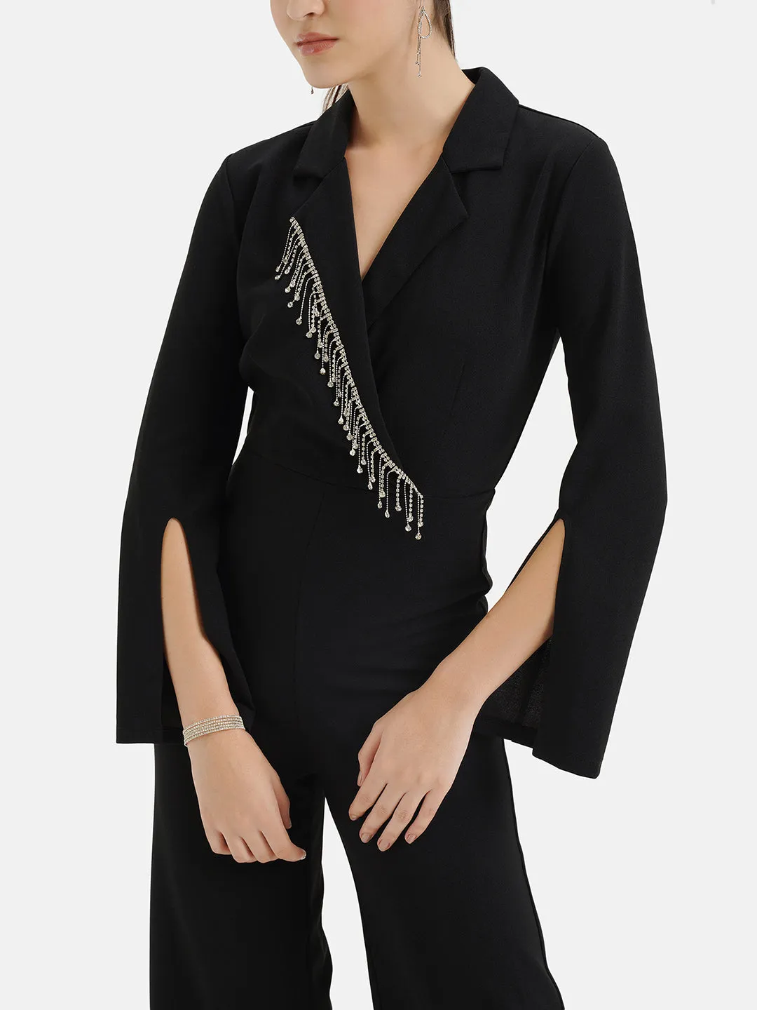 Embellished Lapel Collar Jumpsuit