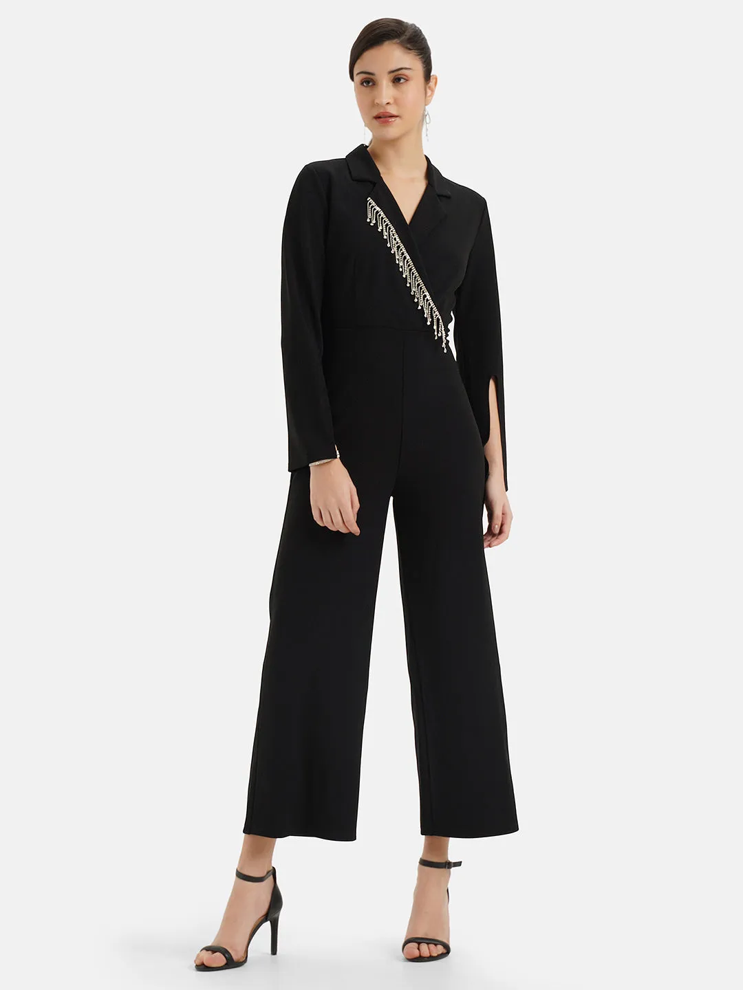 Embellished Lapel Collar Jumpsuit