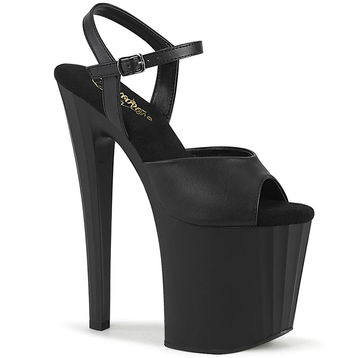 ENCHANT-709 Black Faux Leather/Black Matte, 8"Heels