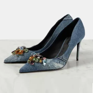 Fashion Denim Women's Heel Pumps – Size 34-43, Sexy High Heels for Parties and Weddings