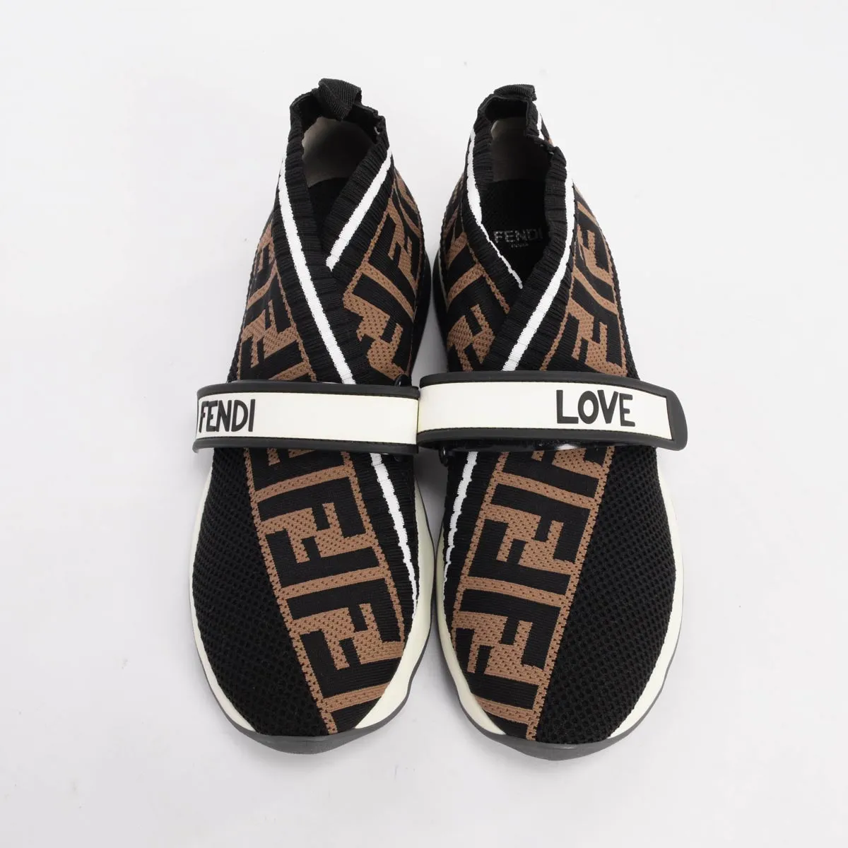 Fendi Brown FF Knit Fendi Love Rockoko Sneakers 38.5