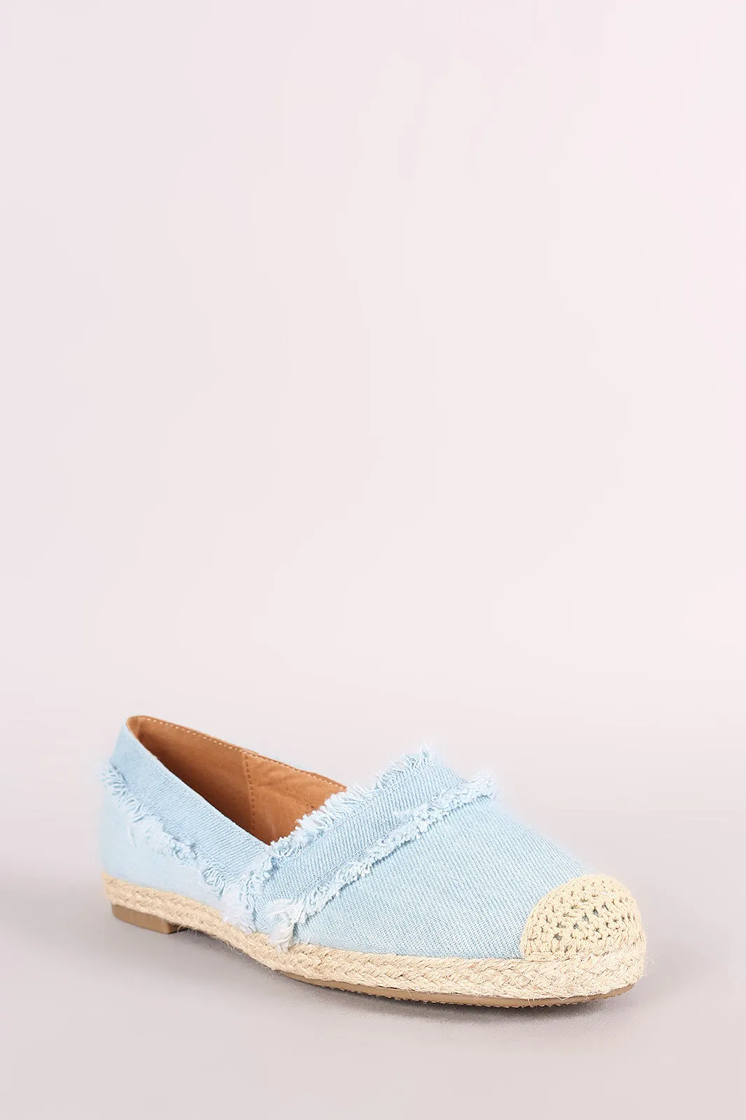 Frayed Denim Espadrille Slip On Loafer Flat