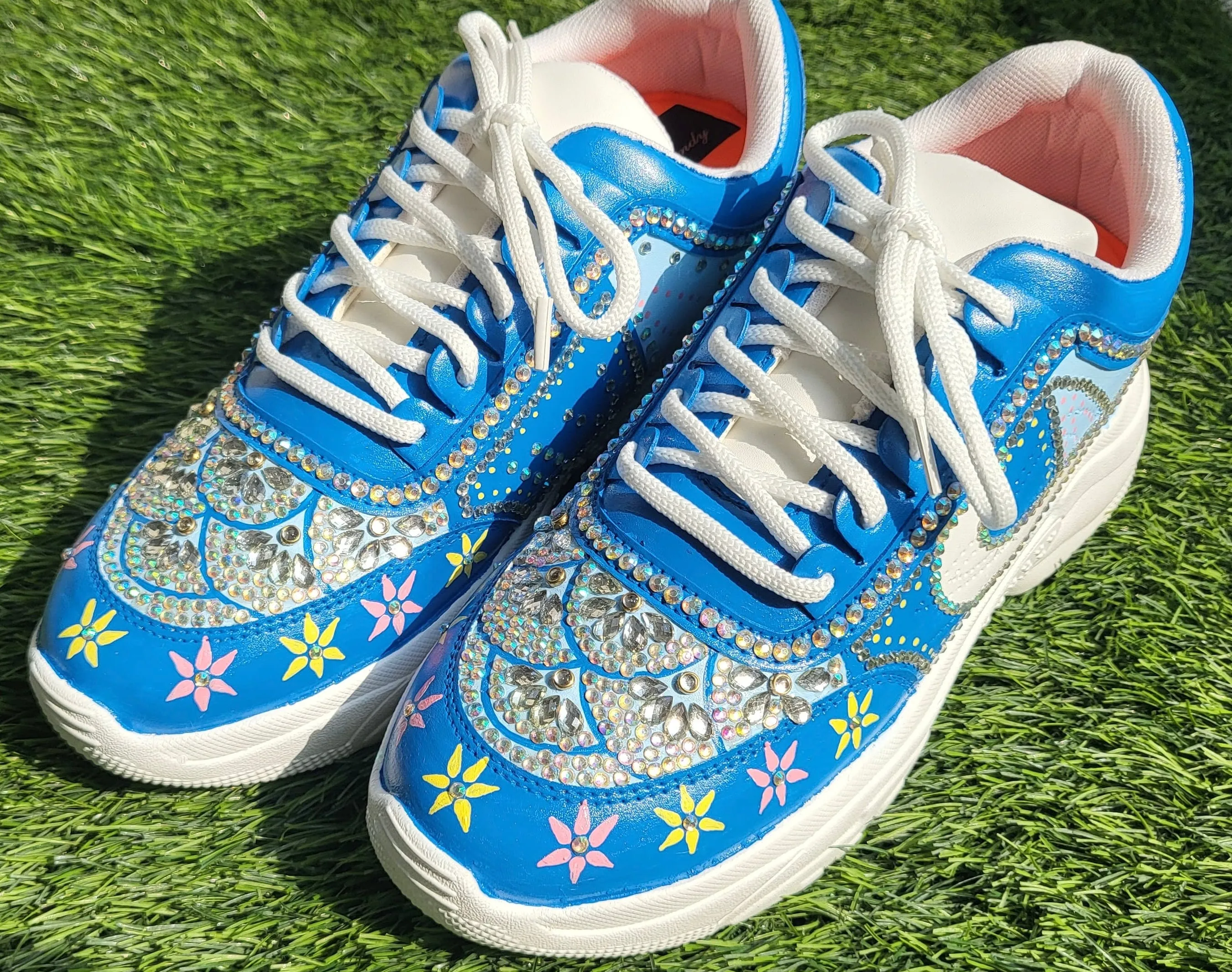 FUNKY N TRENDY blue theme hand crystalized sneakers for brides / bridesmaids/ pink sneakers / pastel sneakers / blue shoes / rhinestone work shoes