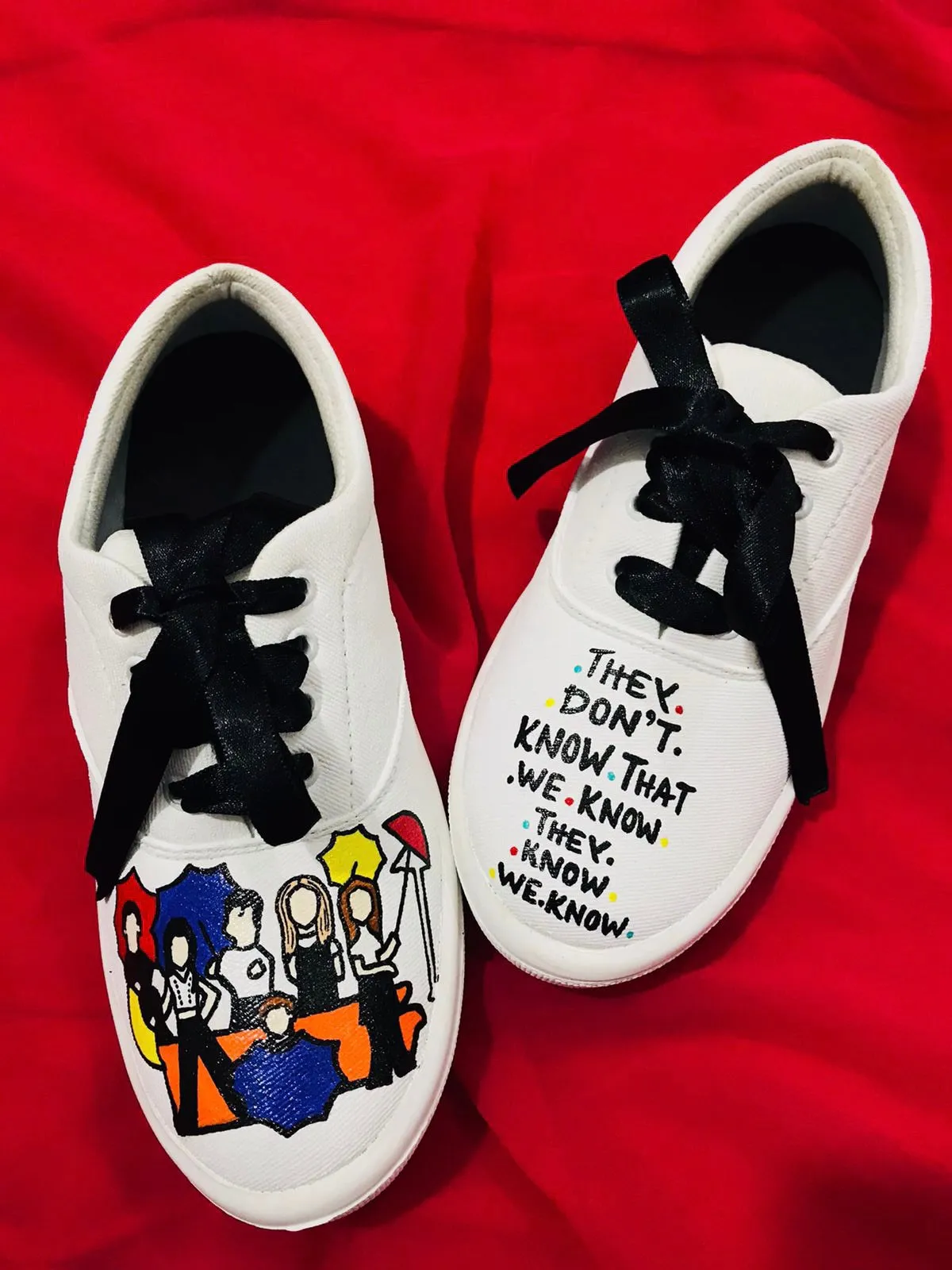 Funky N Trendy hand painted water resistant Friends TV theme WHITE casual shoes