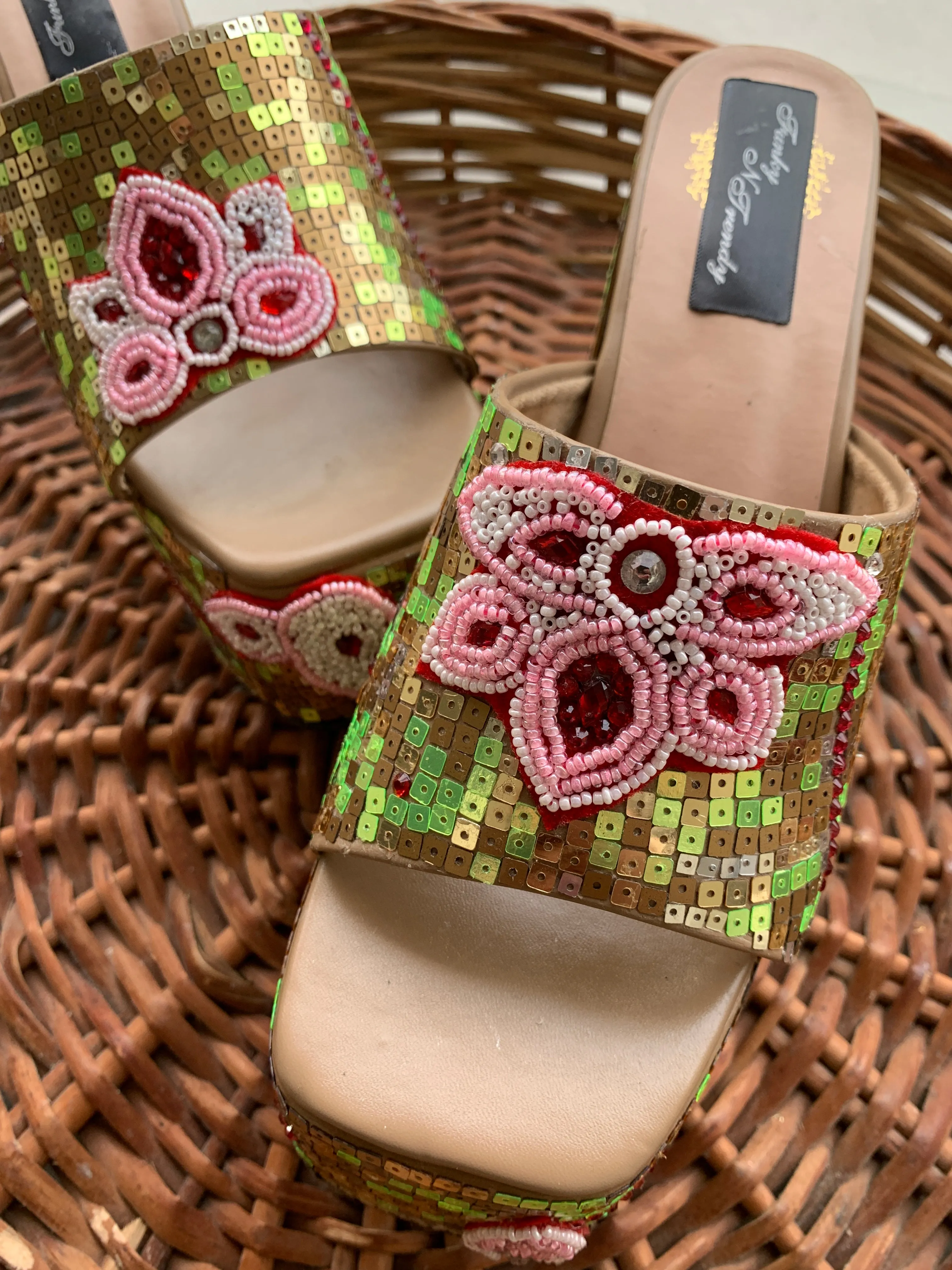 FUNKY N TRENDY handcrafted heels with beads and sequine detailing for brides / bridesmaids