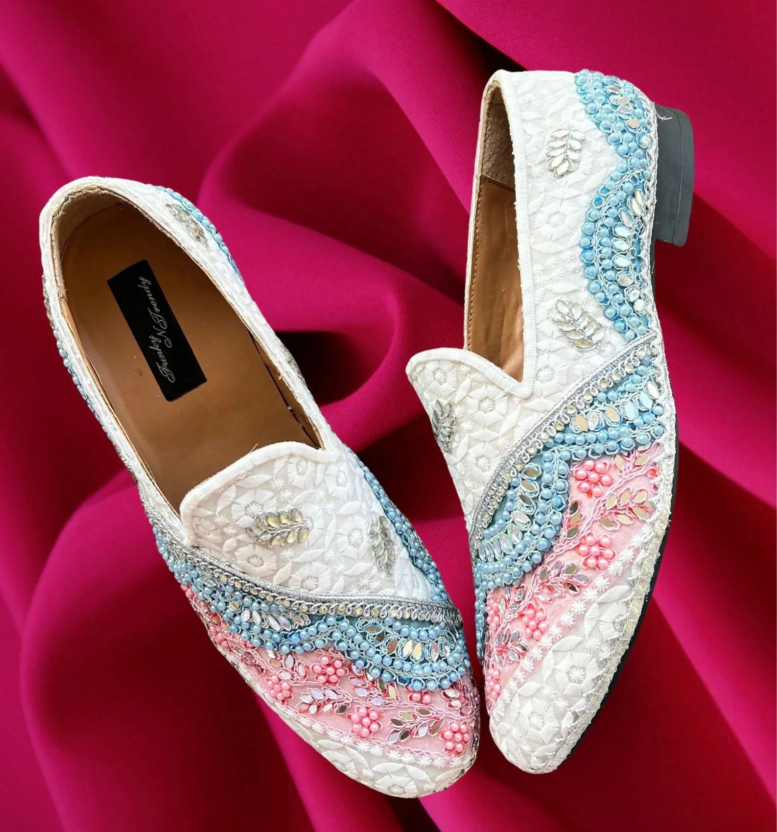 FUNKY N TRENDY pink and blue hand crafted groom shoes/ loafers for groom/groom shoes / mojaris for groom / men shoes/ groom footwear