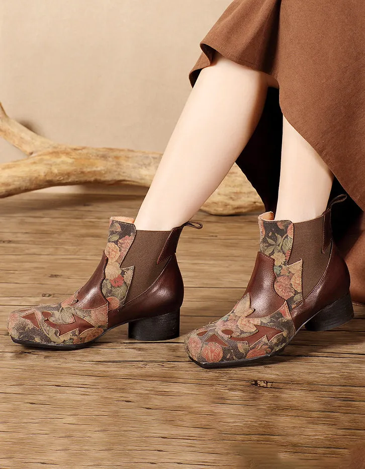 Genuine Leather Ethnic Handmade Square Toe Chunky Heel Boots