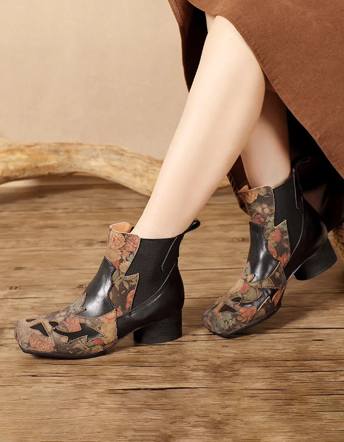 Genuine Leather Ethnic Handmade Square Toe Chunky Heel Boots